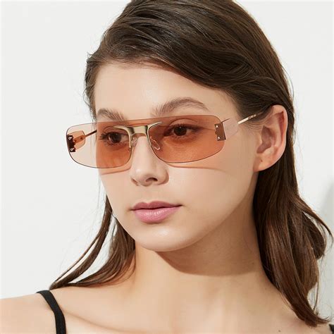Rimless Sunglasses Classic Square Tinted Lens Frameless Eyewear Uv