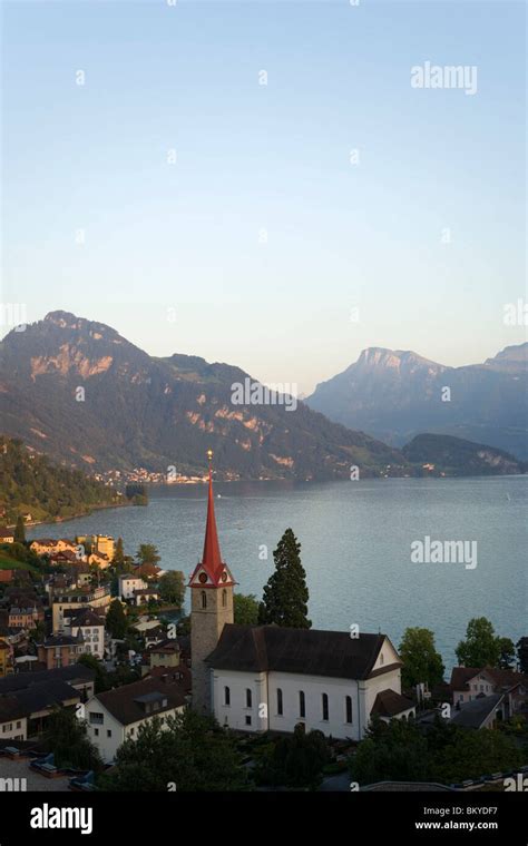 Parish Church St Maria Weggis And Lake Lucerne Canton Lucerne Switzerland Stock Photo Alamy