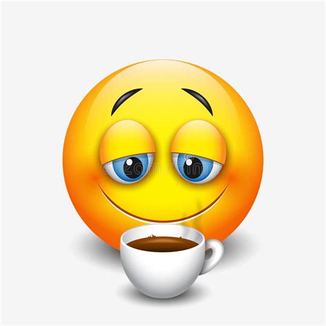 Cute Sleepy Emoticon Drinking Coffee Emoji Smiley Vector