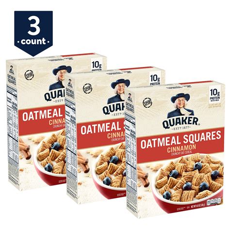 Quaker Oatmeal Squares Breakfast Cereal Cinnamon 145 Oz Boxes 3