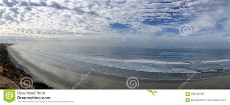 Panorama Of A North San Diego County Beach Near Calrsbad Stock Photo