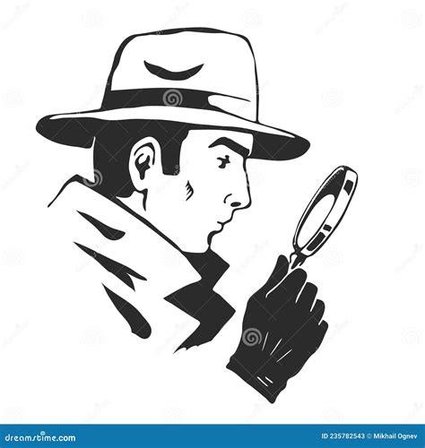 Male Detective With A Magnifying Glass In His Hand Stock Vector