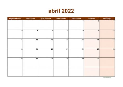 Calendário Abril 2022