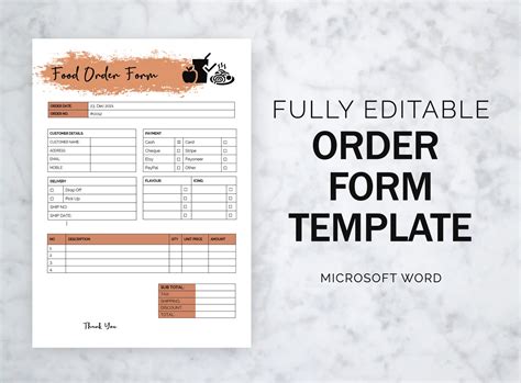 Food Order Form Template Small Business Food Order Form Etsy