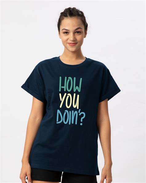 Buy Joey How You Doin Navy Blue Printed Half Sleeve Boyfriend T Shirt