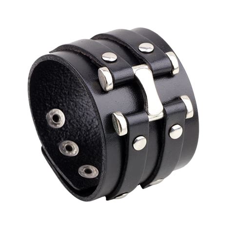Fashion Double Belt Genuine Leather Bracelets Bangles Vintage Punk