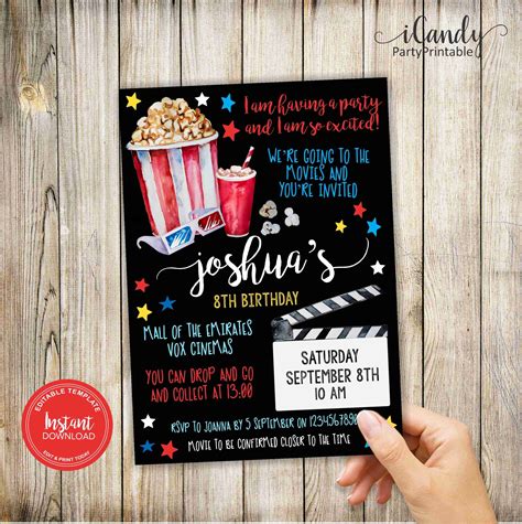 Movie Night Birthday Invitation For A Boy Cinema Invitation Etsy In