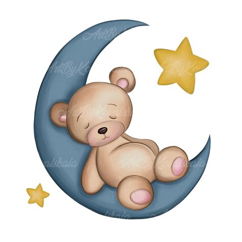 Teddy Bear Clipart Teddy Bear Sleeping On Moon Bear Png Etsy