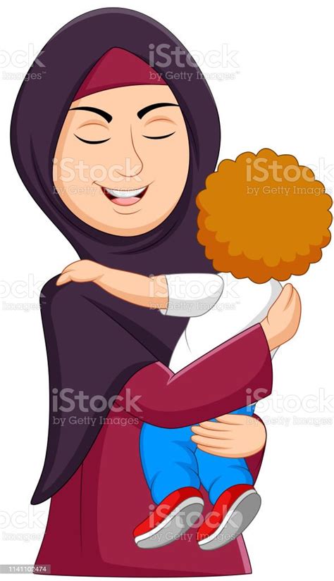 Vector Illustration Muslim Mother Hugging Her Daughter Stock Illustration By ©tigatelu