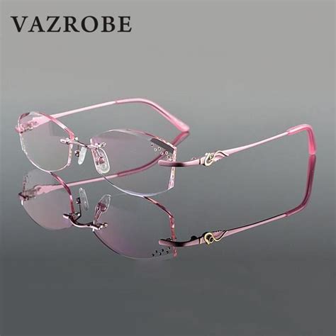 Vazrobe Rimless Glasses Frame Women Rhinestone Elegant Ladies Eyeglass