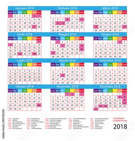 Calendario Italiano Con Giorni Festivi Per Il 2018 Buy This Stock