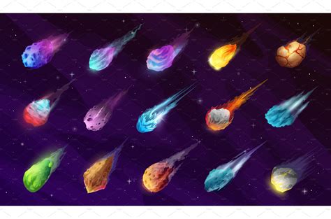 Asteroids Comets And Meteors Illustrations ~ Creative Market
