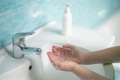 The Child Washes His Hands With Soap Stock Image Image Of Soap