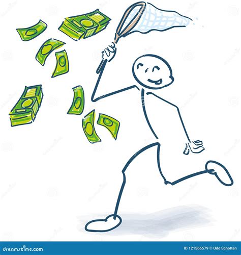 Stick Figure Catches With A Cashier Money Cartoon Vector