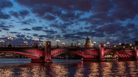 London River Thames St Paul Cathedral Water Night Clouds Sky Sunset