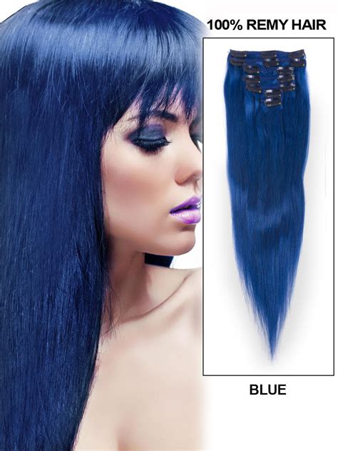 Easy 60 days returns if. 22 Inch Blue Clip In Remy Human Hair Extensions 7pcs