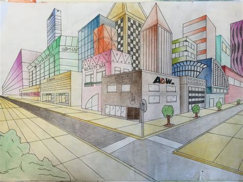 Two Point Perspective Futuristic City Drawing Jennifer Chen City