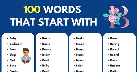Words That Start With B B Words In English 7esl