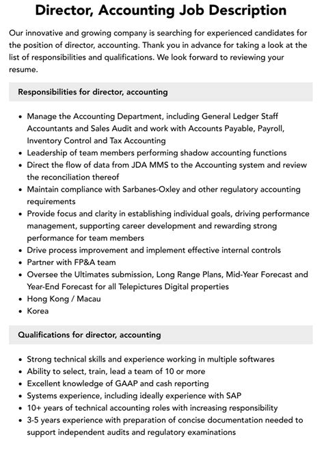 Director Accounting Job Description Velvet Jobs