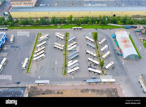 Aerial View Of Bus Parking Lot Buses Parking Near Bus Transport