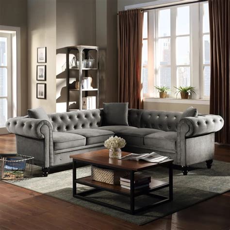 Hampton Slate Grey Fabric L Shape Chesterfield Corner Sofa Furniture And Choice Atelier Yuwa