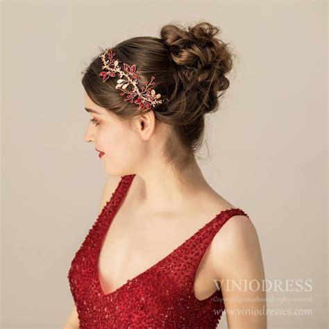 Light Gold And Burgundy Headpiece Ac1221 Viniodress