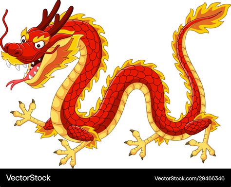 Cartoon Red Chinese Dragon Flying Royalty Free Vector Image