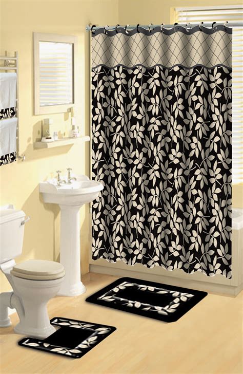 Select category bathroom bath towels bathroom accessories bathroom cabinets bathroom fan bathroom mirrors bathroom remodel bathroom rugs bathroom vanities bathtubs bidet console sinks dispenser. Modern Floral Leaves Black 17 Piece Bath Rug Shower ...