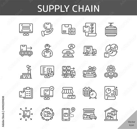 Supply Chain Icon Set Isolated Outline Icon In Light Background