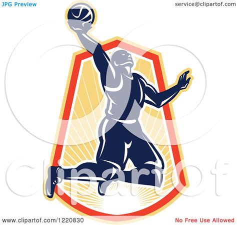 Clipart Of A Retro Basketball Player Jumping For A Slam