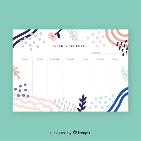 Cute Hand Drawn Weekly Schedule Template Vector Free