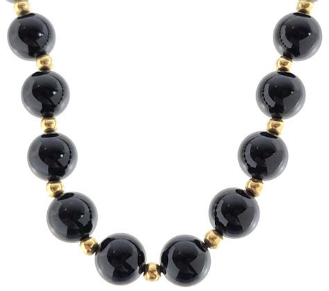 Lot 14k Gold And Black Onyx Beaded Necklace