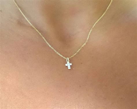 small diamond cross necklace 14k gold cross necklace tiny etsy australia