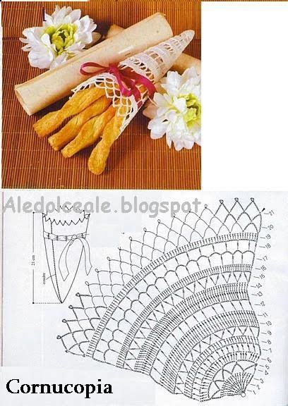 Ma in realtà oggi la tecnica dell'uncinetto viene usata per realizzare forme e schemi molto più originali e moderni! Ed ecco a voi una cornucopia all'uncinetto: ideale come segnaposto in tavola con dei grissini ...