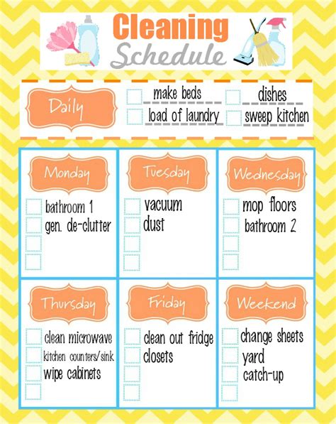 Free Printable Weekly Cleaning Schedule Homemade All Natural Cleaner
