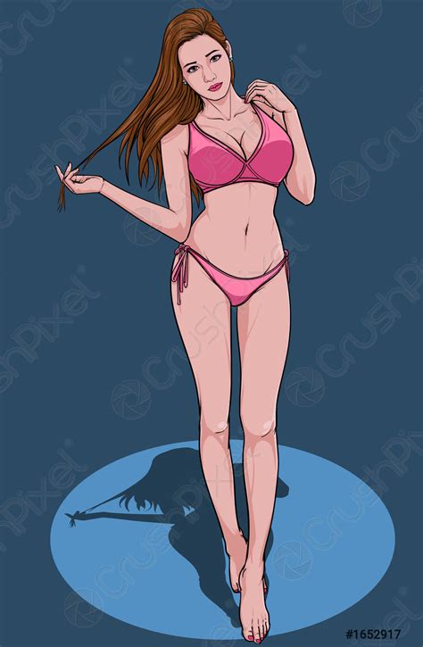 Beautiful Girl Swimming Suit Beach Fashion Bikini Summer Illustration Vector Stock Vector