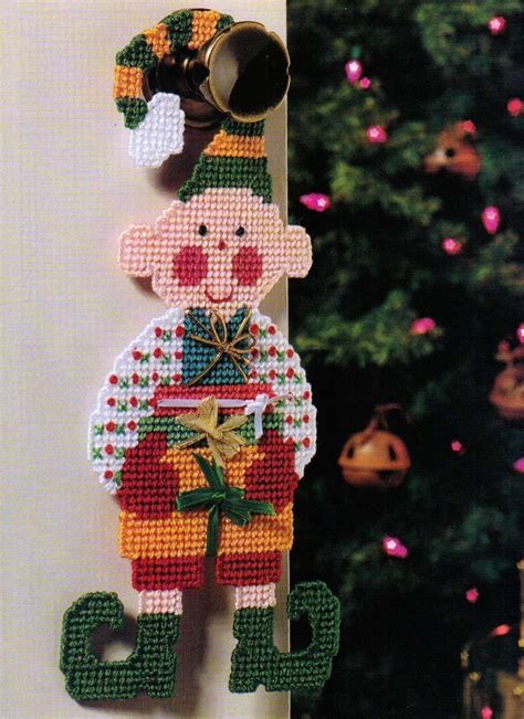 happy elf door hanger christmas plastic canvas pattern only from a book patternfromabook