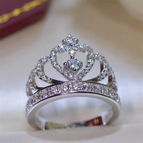 34ct Round Cut Real 925 Silver Princess Tiara Engagement Crown Ring