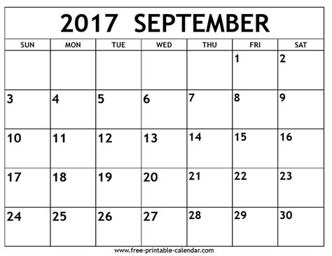 September 2017 Calendar Printable Printable Word Searches