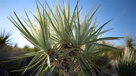 Desert Plant With Long Leaves Growing Up Background Picture Of A Yucca