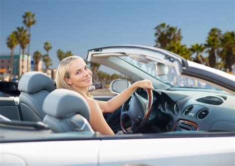 Happy Young Woman Driving Convertible Car Stock Image Image Of Auto