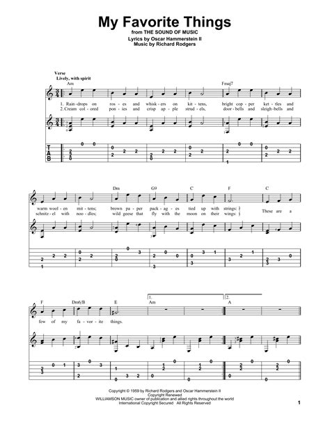 My Favorite Things Sheet Music Rodgers And Hammerstein Guitar Tab