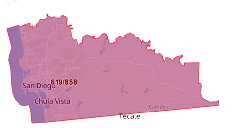 619 Area Code Map United States Map