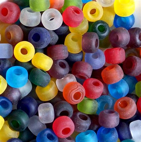 Rainbow Color Mix Glass Crow Beads, 9mm Pony Beads 50pc, Transparent Matte Beads