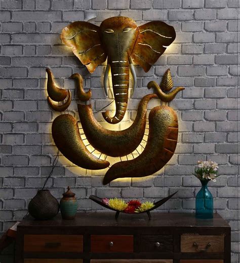Buy Lord Ganesh Wall Art With Led In Gold By Mahalaxmi Art And Crafts