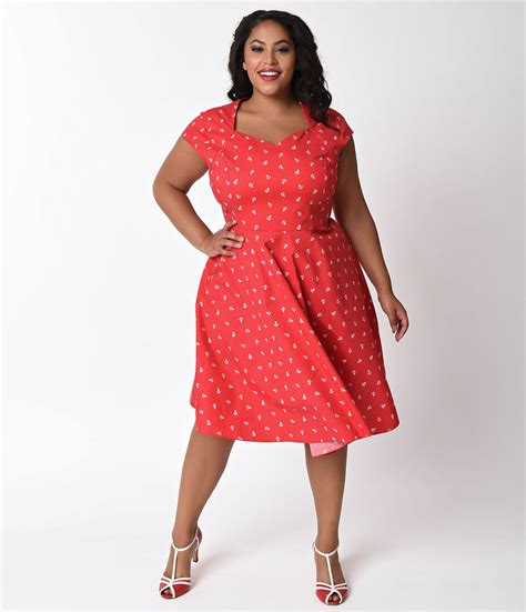 1950s Style Plus Size Red Anchor Swing Dress 5800 At Vintagedancer