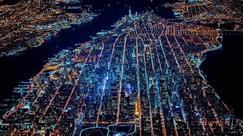 Cityscape Street Light Manhattan New York City Night Eagle View
