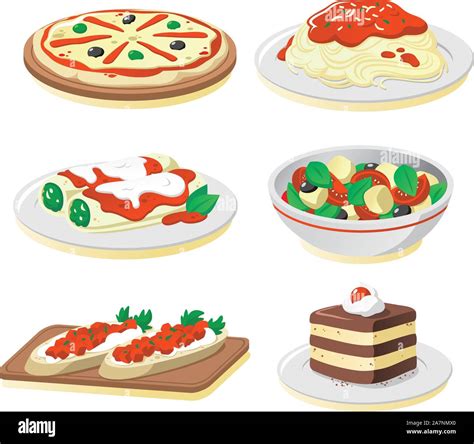 Italian Cuisine Dishes Cartoon Illustration Set Stock Vector Image
