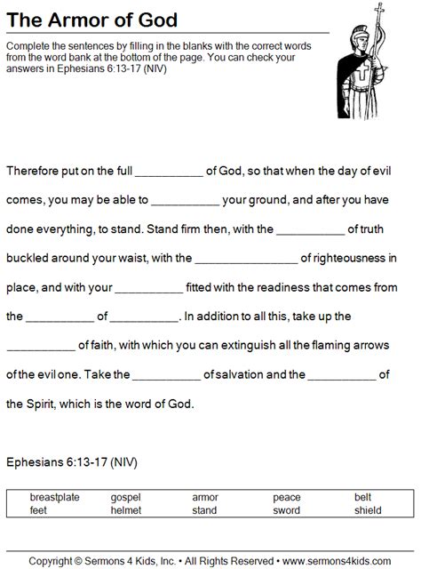 The Armor Of God Fill In The Blank Sermons4kids
