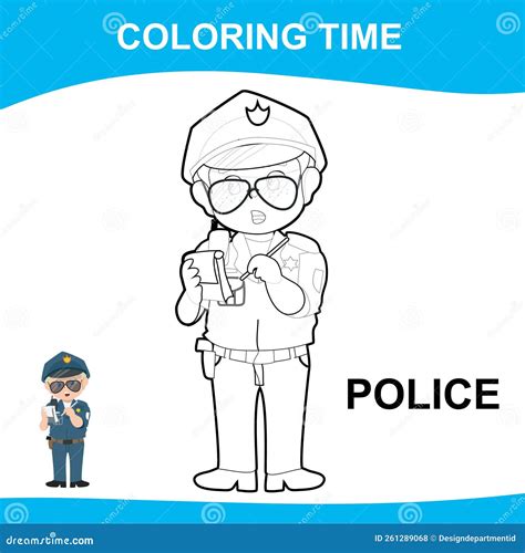 Coloring Police. Easy Coloring Worksheet. Activity Sheet for Children